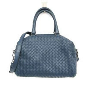 Bottega Veneta Intrecciato Boston Bag Leather Handbag Shoulder Blue